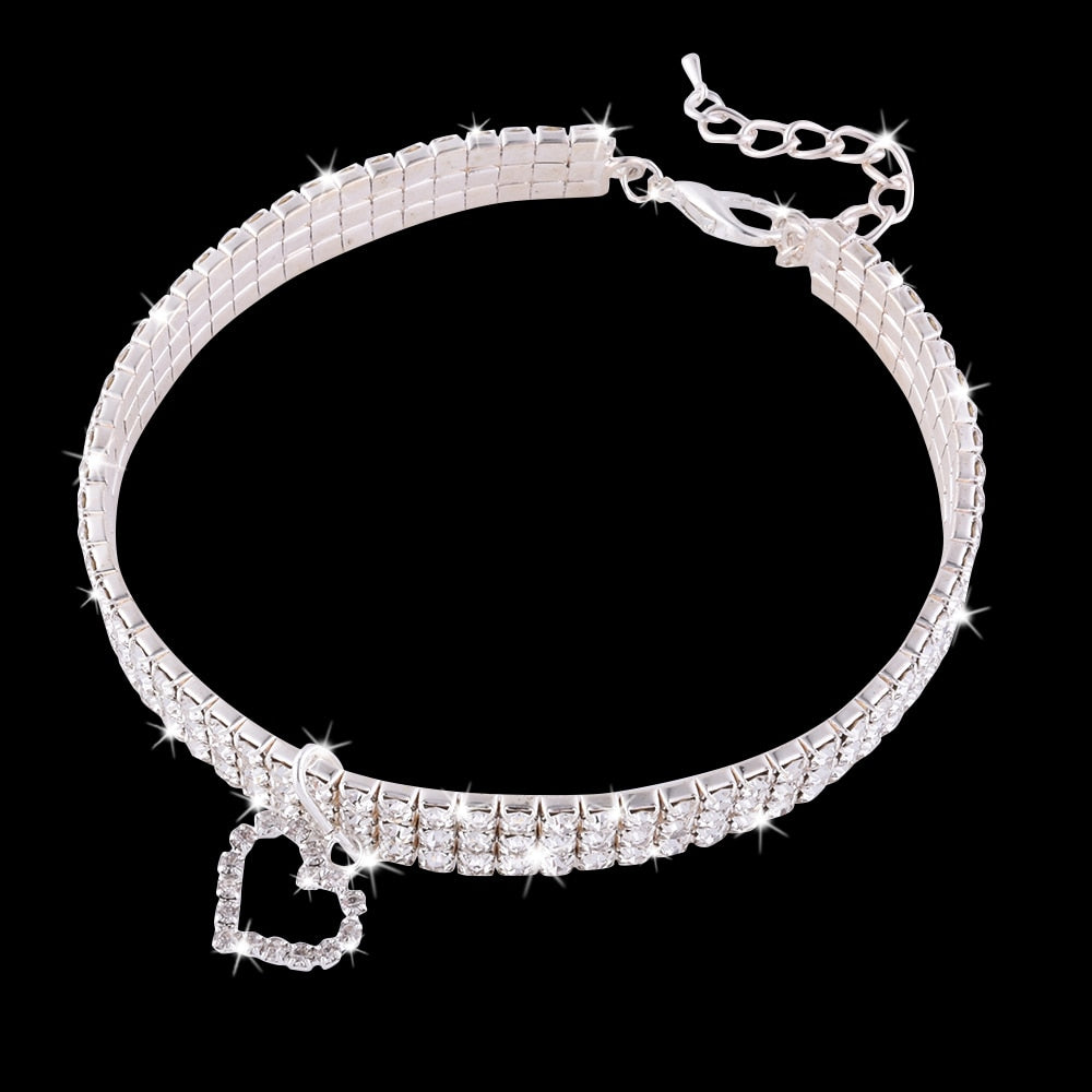 Heart-Shaped Whinestone Pet Collar